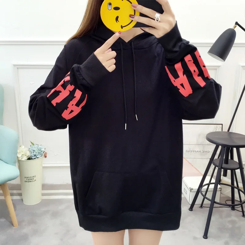 

Vefadisa Woman Large Size Sweatshirt 2021 Spring Printing Contrast Letter Sweatshirt Loose Hedging Hooded Sweatshirt LHX187