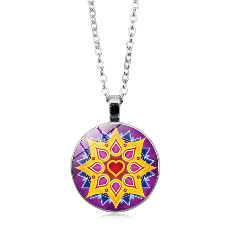 

Flower of Life Necklace Om Chakra Flower Pendant Mandala Jewelry Sacred Geometry Necklace Cabochon Time Gem Spiritual