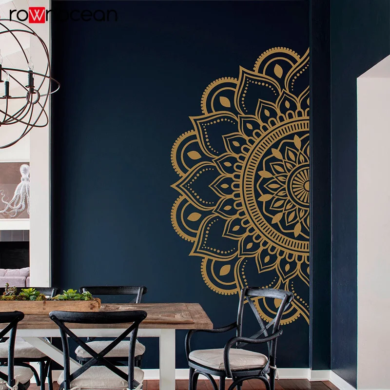 

Mandala in Half Wall Sticker Boho, Hippie, Zen, Indian wall decoration, Removable Vinyl Sticker for Meditation, Yoga Art E730