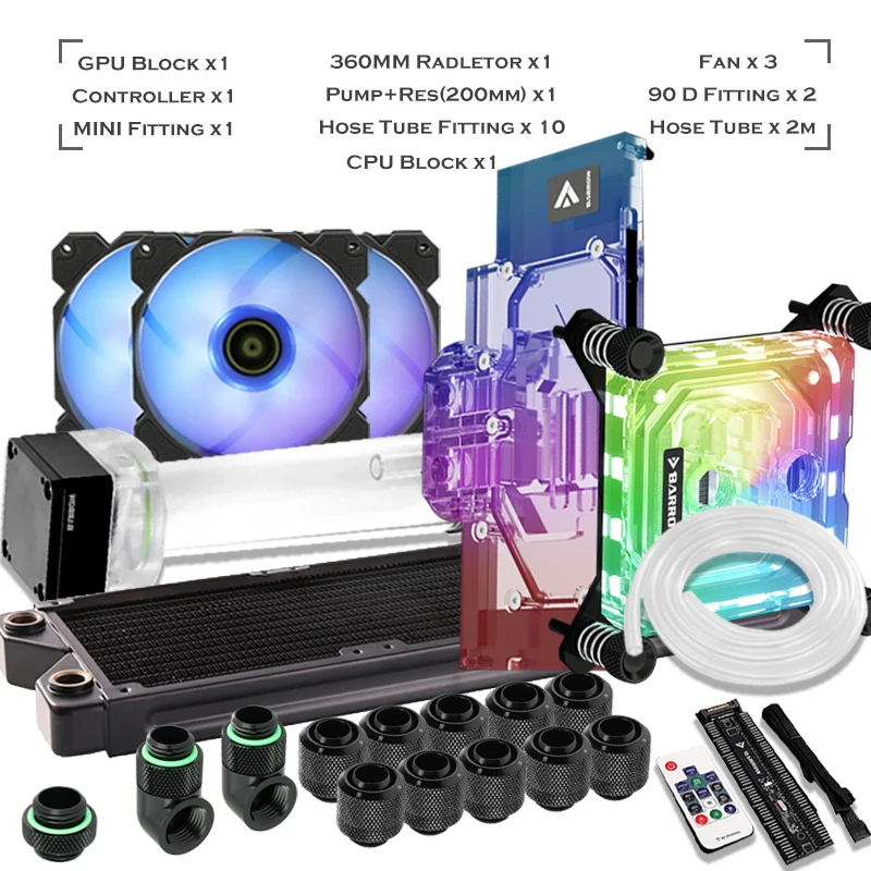 Barrow PC MOD Water Cooling Split Kit RGB CPU + GPU Hose Set For INTEL/ AMD RYZEN 3/5/7/9 NVIDIA RTX 3080/3090 Soft Tube |