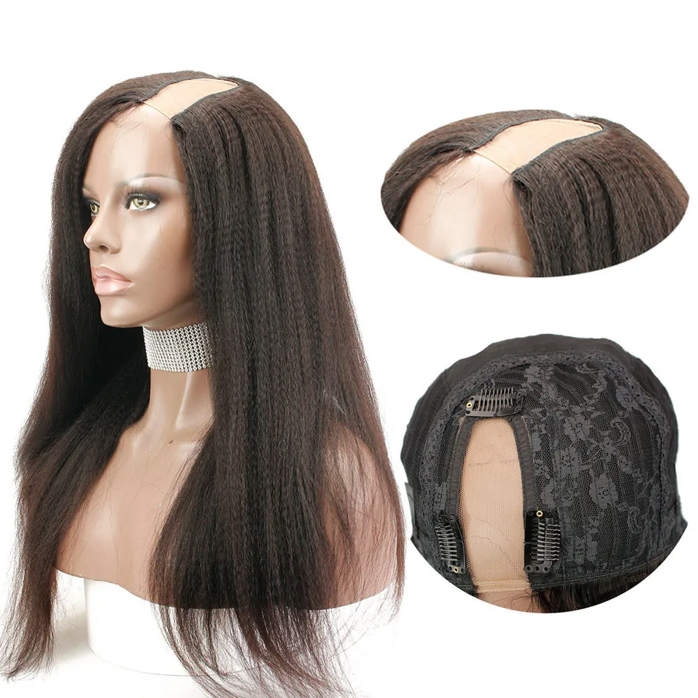 Eseewigs U Part Wig Italian Yaki Straight With Straps Combs Side Openning Human Hair Lace Wigs Brazilian Remy Hair Machine Made