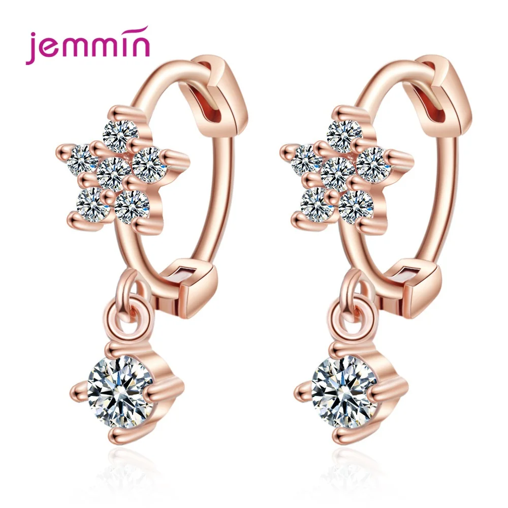 

Женские серьги в виде цветка из серебра 925 пробы, розовое золото, кубический цирконий AAA, цвет розового золота прозрачные хрустальные ювелир...