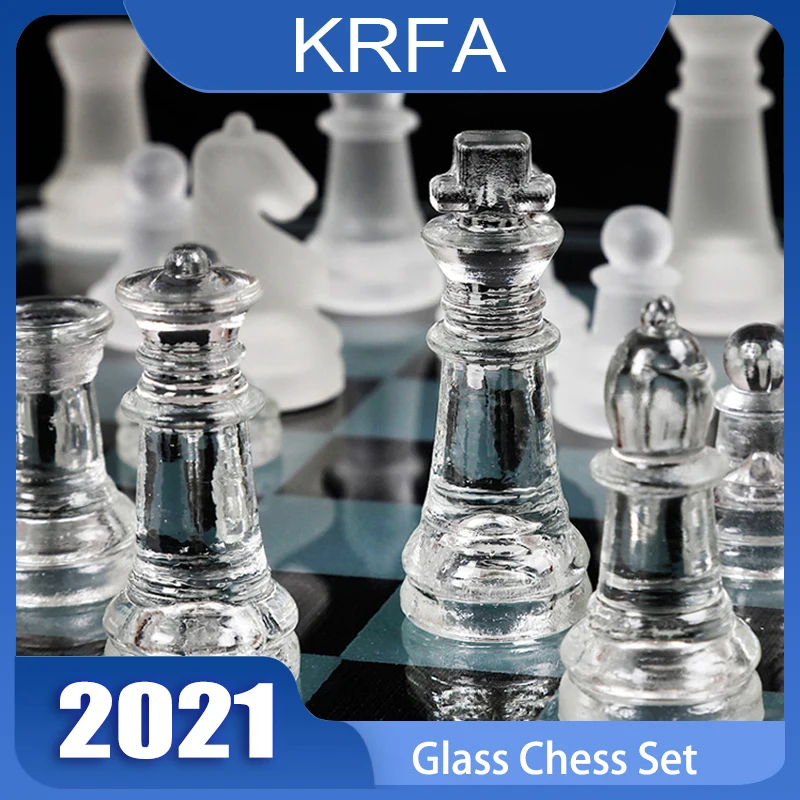 

35*35cm Frosted Glass Chess Set Exquisite Craftsmanship Shatterproof Crystal Chess Travel Board Children Game Glass Chess Board