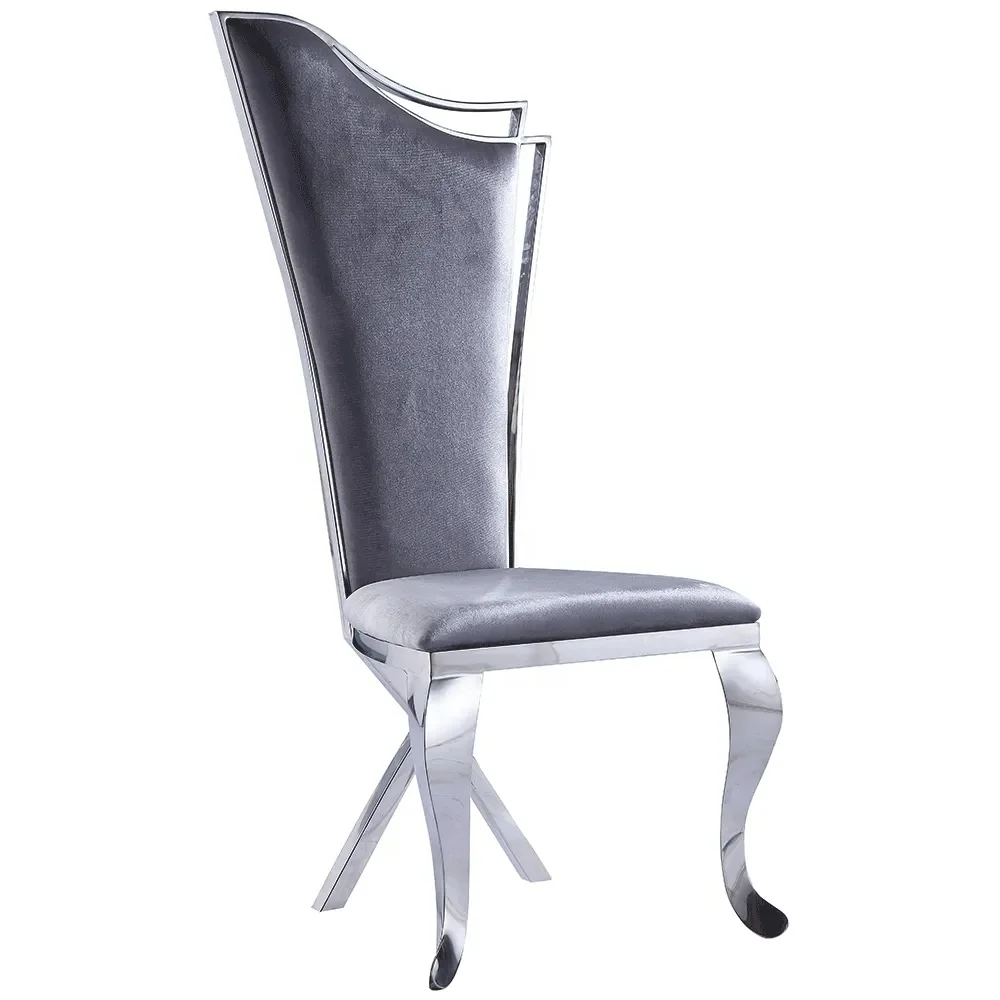 

Hotel modern stainless steel legs gray leather dining chairs