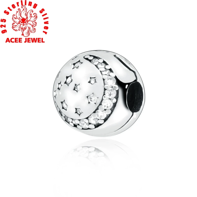 Authentic 925 Sterling Silver Night Zirconia &amp Fixed Clip Charm Beads fit Original pandora Bracelets Women DIY Jewelry | Украшения и
