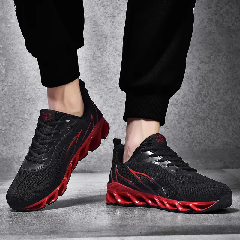 

New Breathable Mesh Running Shoes Men Anti Slip Jogging Walking Sneakers Black Red Training Mens Sneakers Quality Sport Shoes