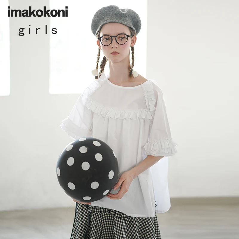 Белая кружевная футболка imakokoni с коротким рукавом оригинальный дизайн милая