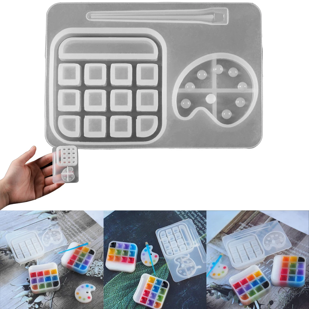 

Mini Paint Set Palette Brush Epoxy Resin Mold Makeup Tray Box Silicone Mould For DIY Painter's Art Palette Boards Home Decor