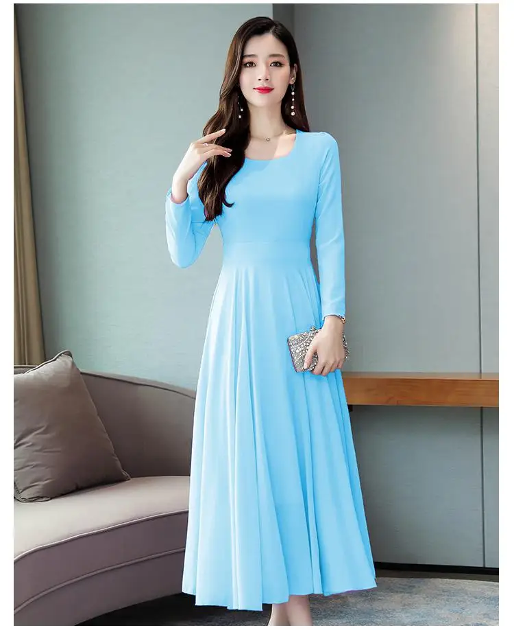 Sky Blue Dress Длинное Макси платье осень зима длинный рукав плюс размер шифоновое платье миди винтажное элегантное женское облегающее вечерние платья Vestidos - Цвет: Sky Blue Dress