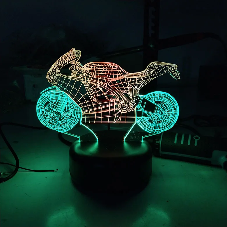 Крутой мотоцикл Модель 3D светодиодный Ночник светильник лампа 7 цветов Изменение