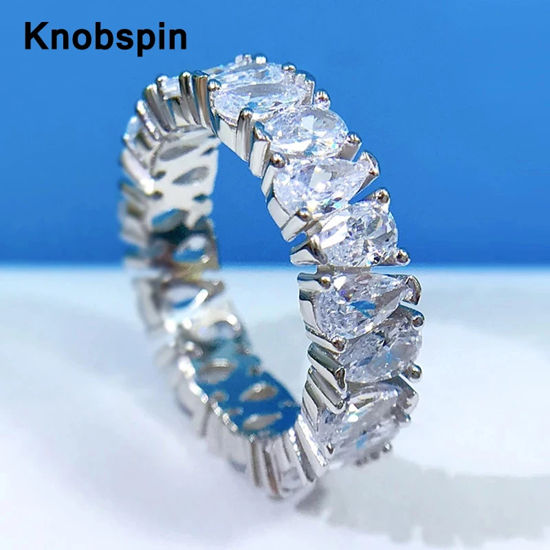 

Knobspin Water Drop Sparkling Created Moissanite 100% 925 Sterling Silver Wedding Rings For Women Engagement Party Fine Jewelry