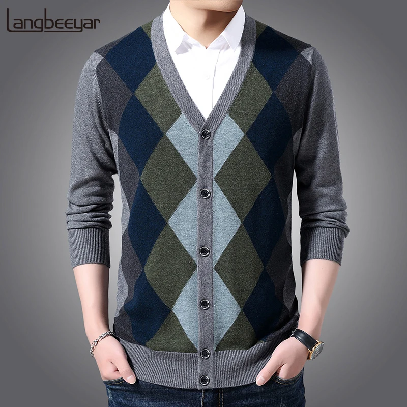 New Fashion Brand 6% Wool Sweaters Mens Cardigan Jumpers Knit V Neck Autumn Patterns Slim Fit Casual Men Clothes