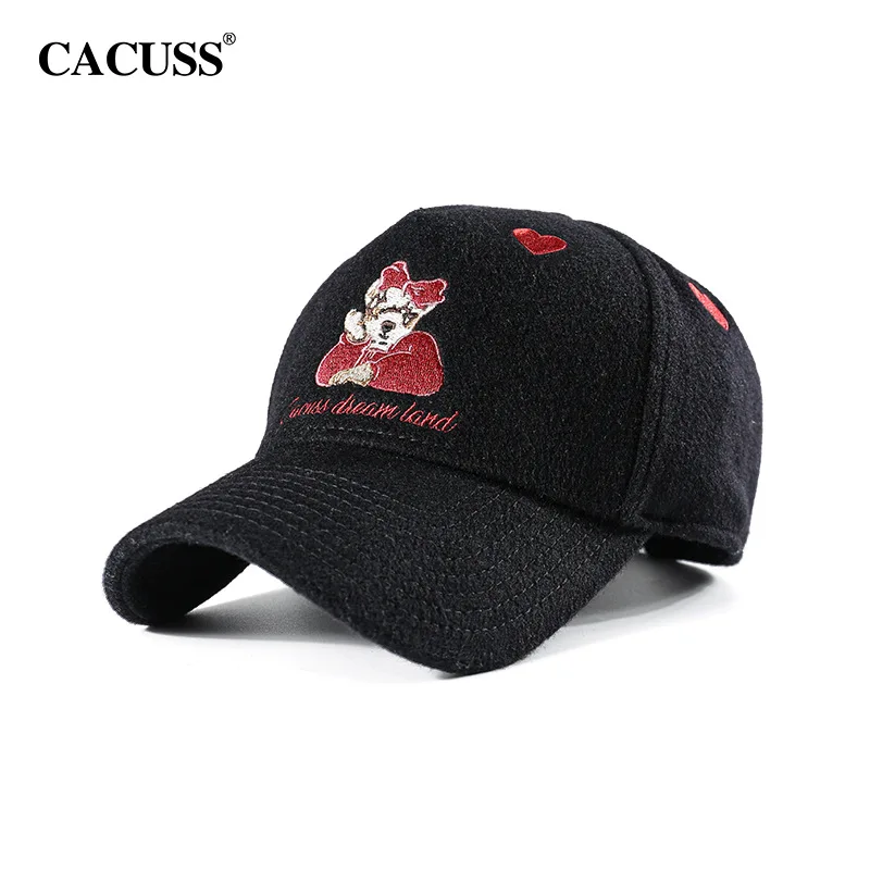 

New Fashion Wool Baseball Caps Cute Bear Pattern Hats Snapback Warm and Breathable Winter Has for Women Gorros Invierno Mujer
