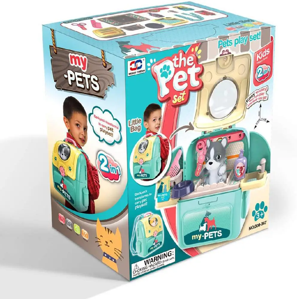 

RCtown Kids Pet Grooming Care Toy Set Backpack Doctor Pretend Play Preschool Pre-Kindergarten Toys for Boys Girls
