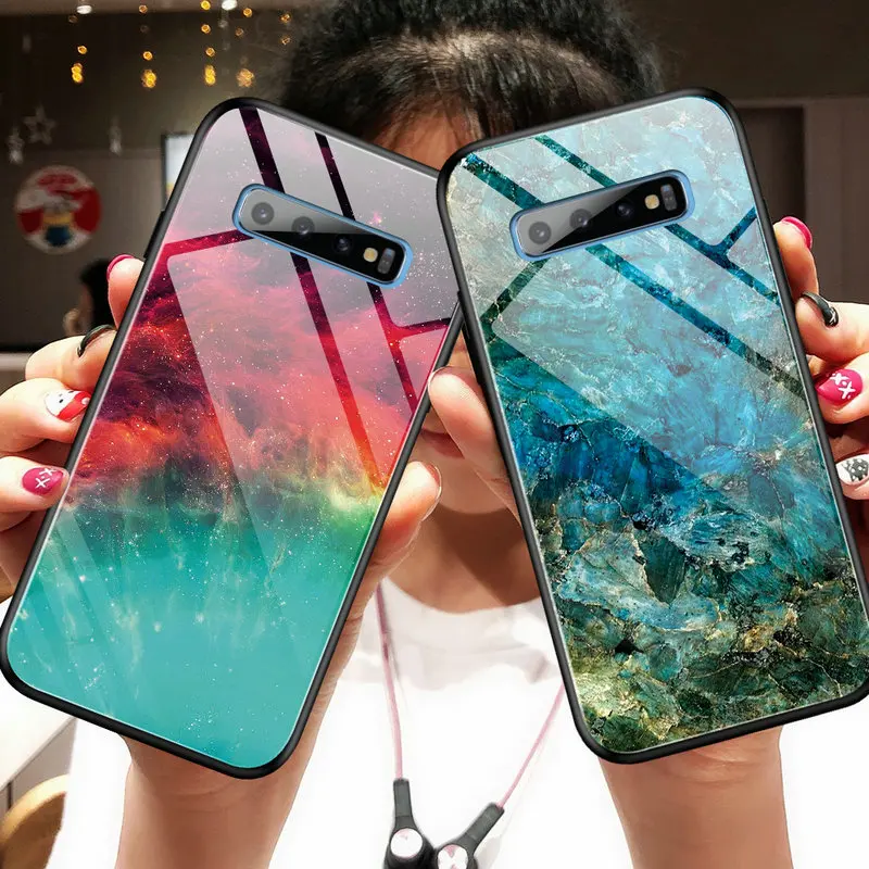 Чехол из закаленного стекла с мраморным рисунком для Samsung S10Plus чехол S10 Galaxy S10e Etui
