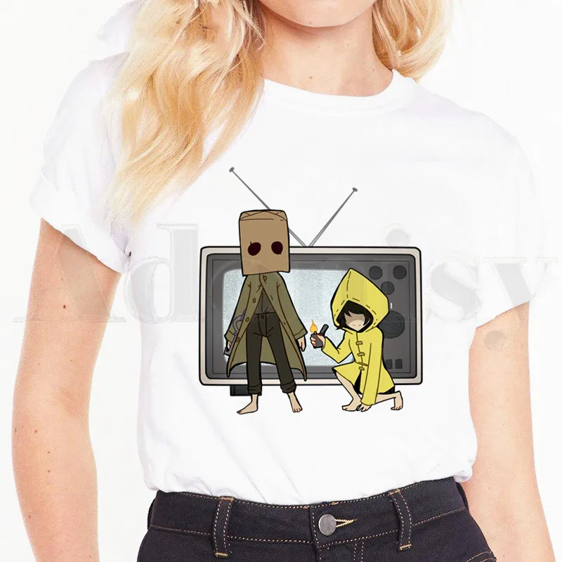 

Short Sleeve Female Tops Tees Harajuku VintageT Shirts Limited Little Nightmares Six Maw Creepy Horror Women's T-shirt