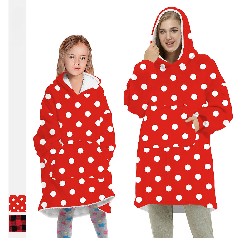 

2022 Parent-Child Wave Dot Digital Printing Adult Children Winter Warm Mink Velvet Can Wear Lazy Blanket Thickening Home Clothes