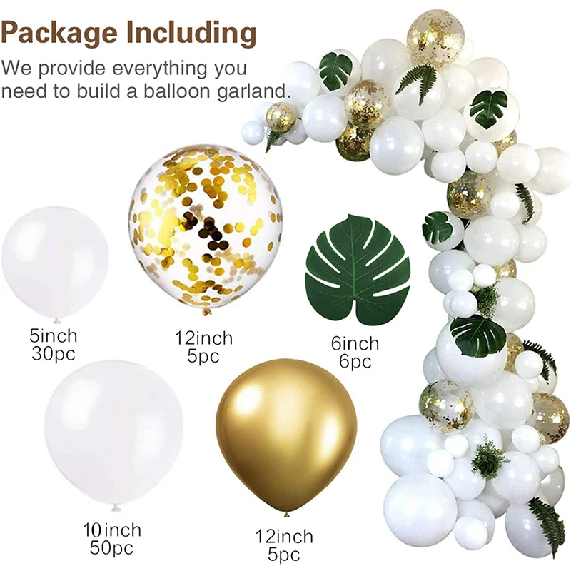 

100pcs Garland Arch Kit White Gold Confetti Balloons Avocado Palm Leaves Hawaiian Balloon Set Wedding Birthday Party Decoration
