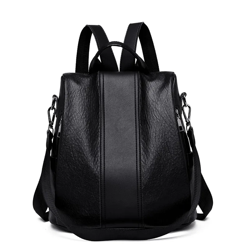 Black 2 в 1 из мягкой кожи Для женщин рюкзак большой Ёмкость Анти-кражи рюкзак для девочек-подростков Винтаж Высокое Качество Твердая Сумка через плечо - Цвет: Black