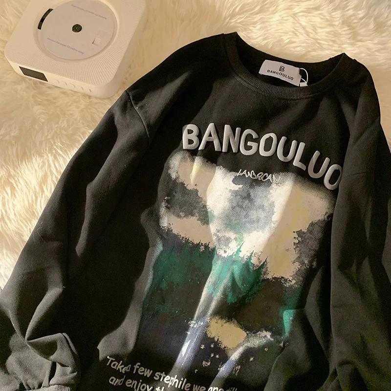 

Женский Осенний тонкий свитер в стиле оверсайз с длинным рукавом и принтом маслом