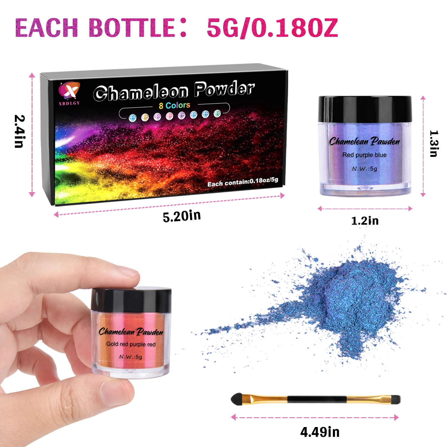 8/botella caja de polvo camale&oacute;n cambio Mica en polvo DIY epoxi Cristal de resina del molde de silicona de pintura con pigmentos vela hacer barro-5