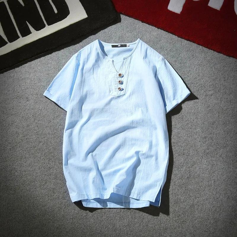 

relaxation summer pure color flax V neck fashion Hemp blended Cultivate one's morality type 48010230