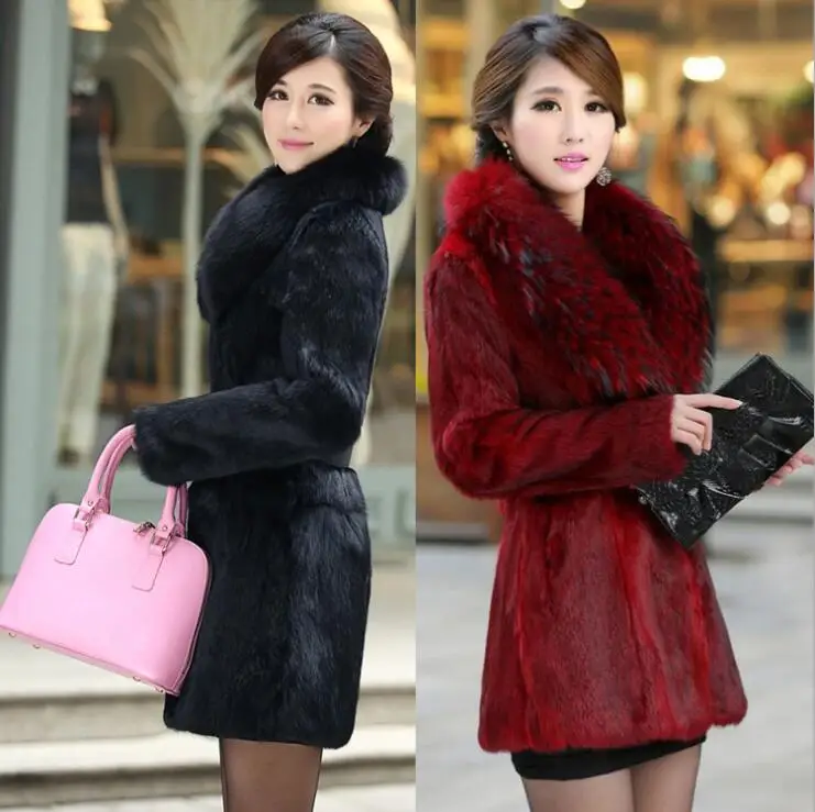 Black red fur leather jacket womens warm faux mink fur leather coat women loose jackets winter thicken jaqueta de couro fashion
