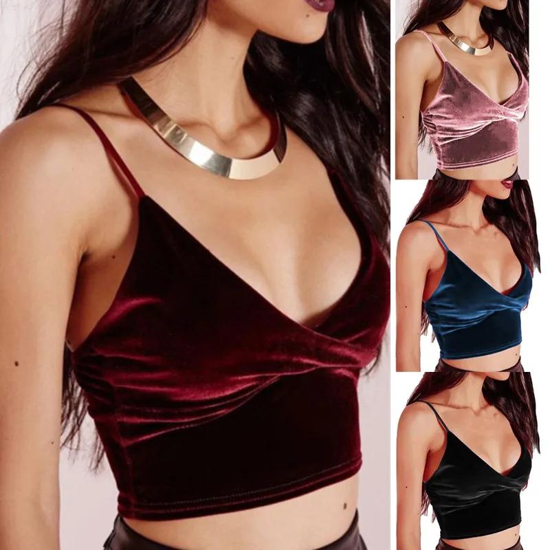 

Sexy Women Velvet Camis Crop Tops Vintage Female Harajuku Sleeveless Shirt Casual Camisole Women Tanks Tops Fitness For Lady