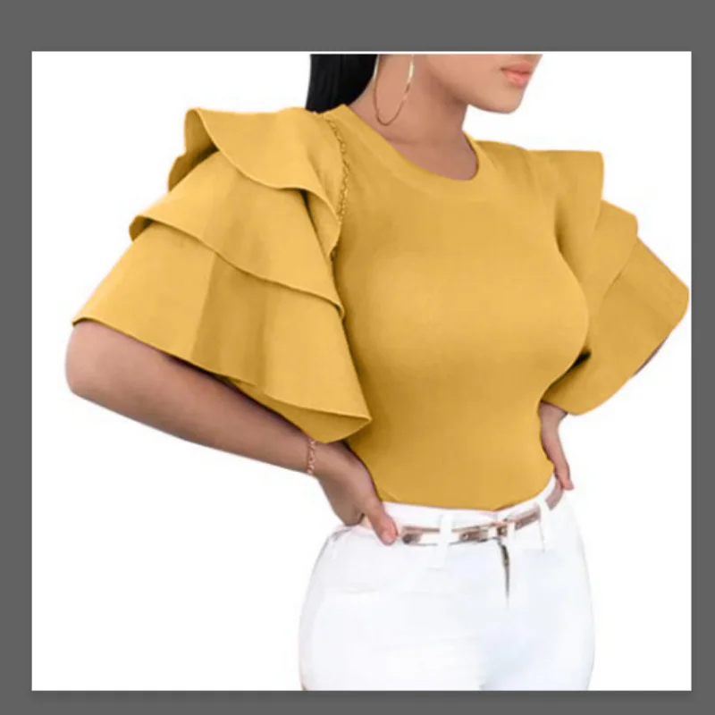 Женский топ с рукавом в виде листьев лотоса элегантная облегающая