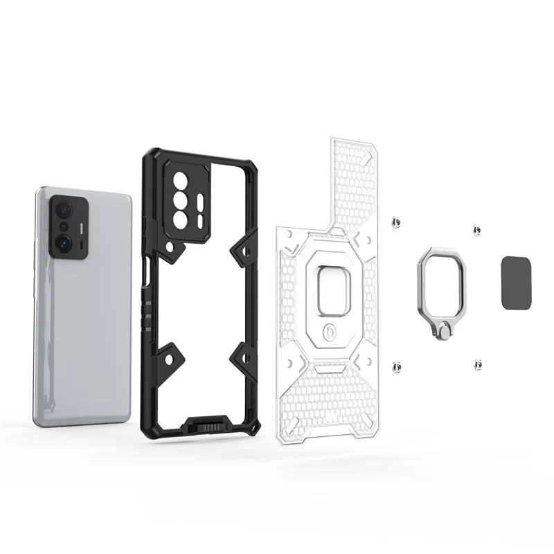Funda de silicona transparente a prueba de golpes para XIAOMI Mi 11T, carcasa de lujo con soporte de anillo para coche, soporte magn&eacute;tico de Metal para Mi 11T Pro-5