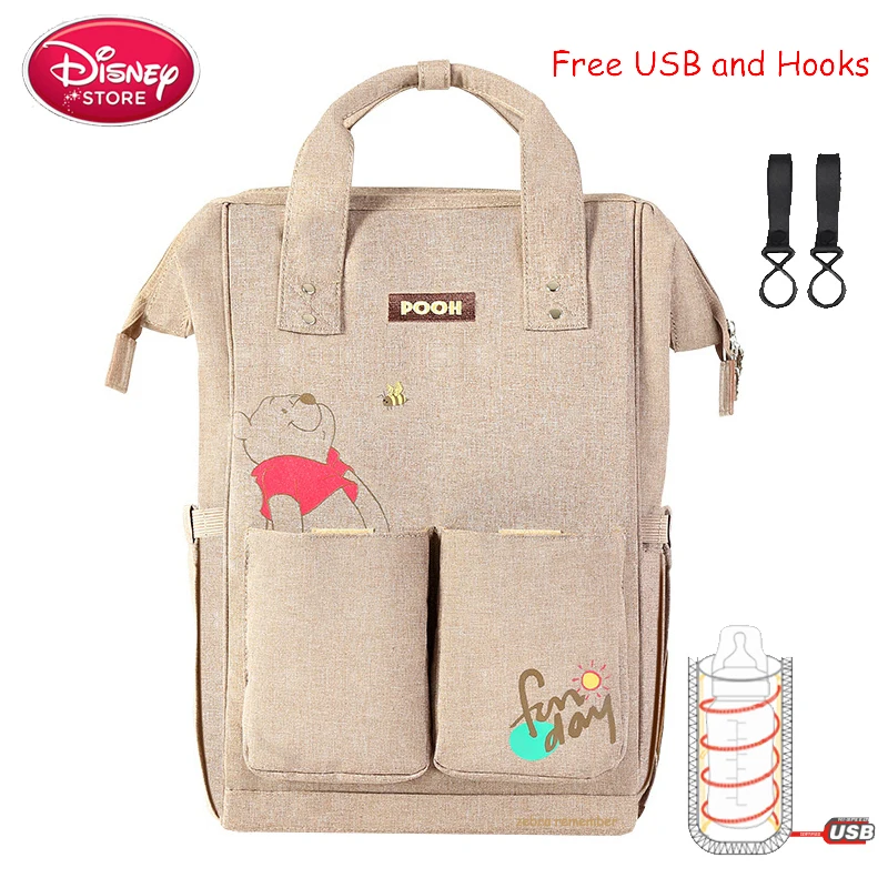brown Сумка для подгузников disney, usb-утеплитель, рюкзак для мамы и ребенка, сумка для ухода за ребенком, дорожная коляска, сумка для подгузников - Цвет: brown