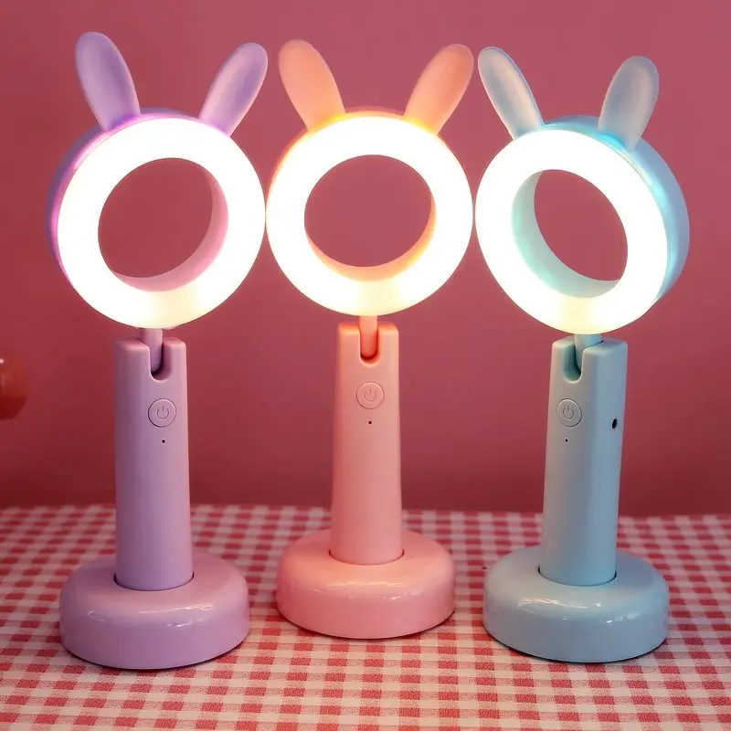 

3 Colors Night Light Lamp Lovely Pink Animal Bear Rabbit For Kids Study Gifts