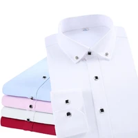 high quality mens long sleeve shirt dress casual solid color routine fit design business male social shirts white blue black