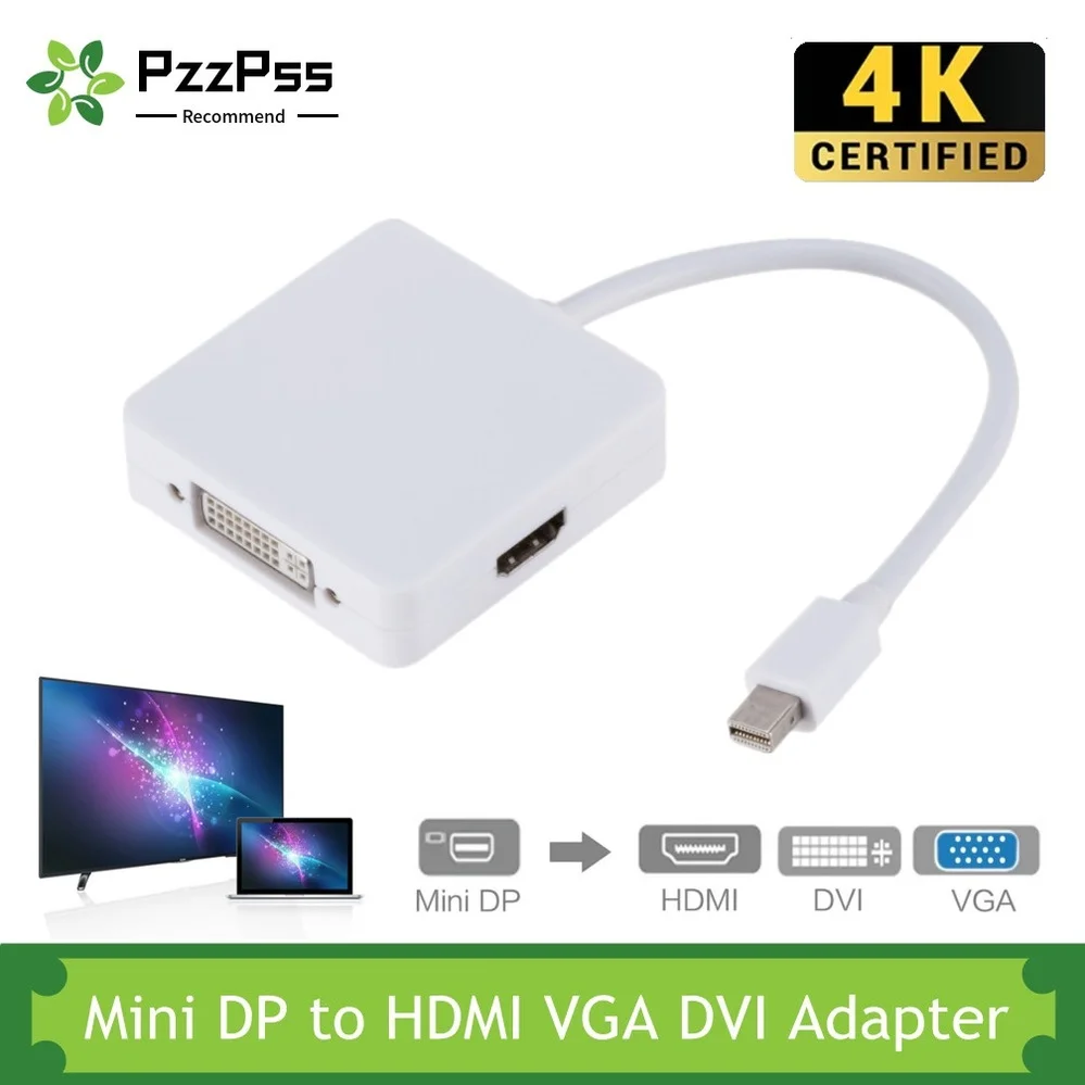 PzzPss 3 в 1 мини DisplayPort DP HDMI-совместимый адаптер VGA DVI 4K Мини кабель конвертер для MacBook