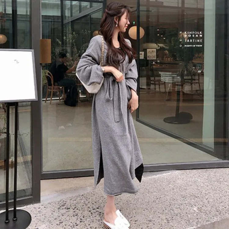 New Vintage Knitting Cardigan Sweater Women Dress Winter Long Knitted Dresses loose Oversize Lady Robe Vestidos |