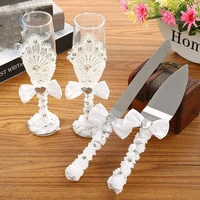 4 piece wedding supplies cake knifepie server set and flute champagne glasses bride groom gifts for party birthday show decor