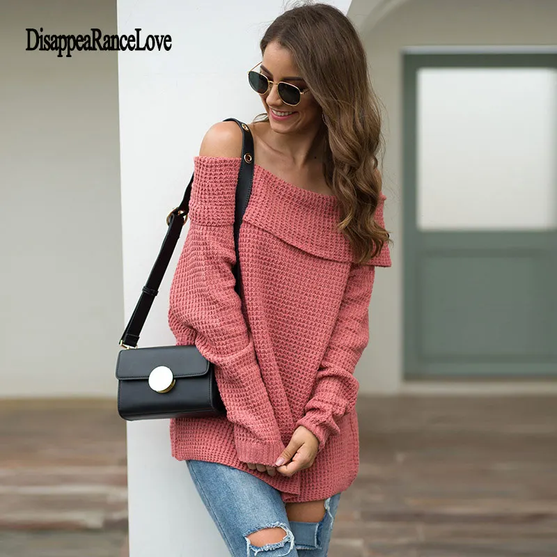 

off shoulder pullover womens sweater knitted sweater women long sleeve loose jumpers oversized sweater pull femme plus