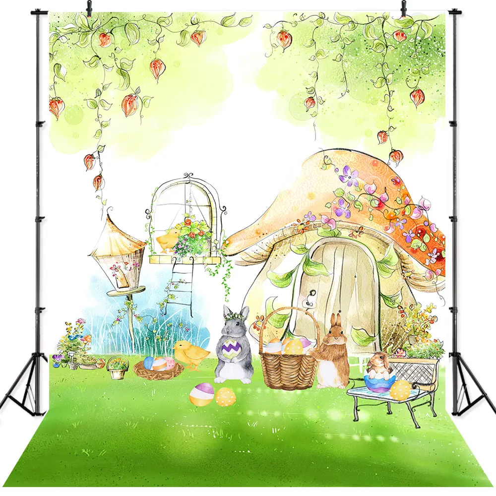 

Thin Vinyl Easter Rabbit Meadow Flowers Eggs Children Photo Backdrops Printed indoor professional Photographic Studio Background