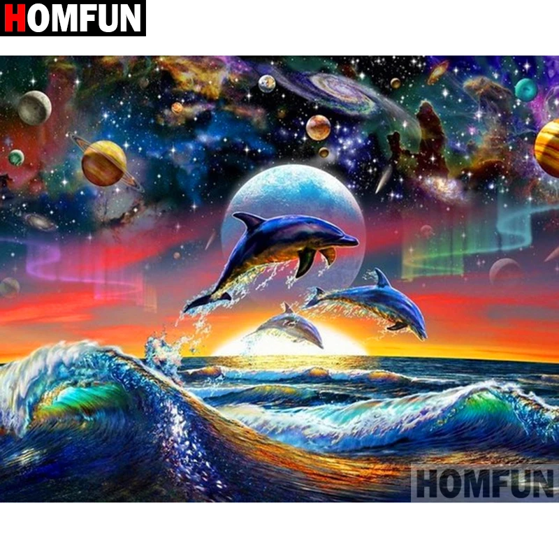 Алмазная 5D живопись HOMFUN Планета Дельфина полноразмерная/круглая вышивка
