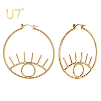 u7 eye circle earrings gold plated amulet protection lucky fashion jewelry jewish hoop earrings for women girls