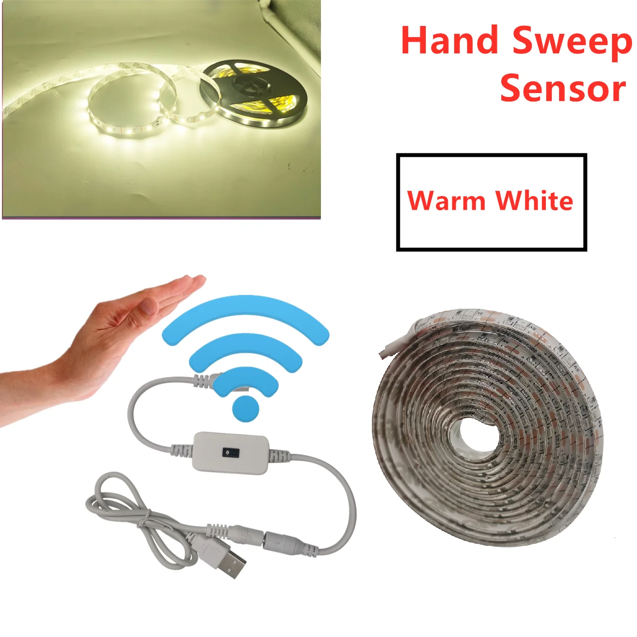 1M 2M DC 5V Лампа USB Motion Светодиодная подсветка Светодиодная подсветка телевизора Кухня Светодиодная лента Ручная развертка развертки ВЫКЛ Датчик света Диодные фонари Водонепроницаемые
