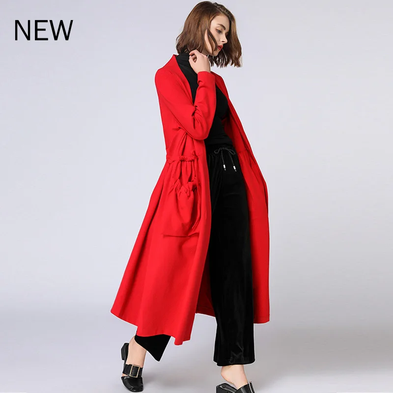 Autumn Winter New Big Name Long Ruffled Roman Sand Windbreaker Women Trench Coat Plus Size 2020 Large Size Women Trench Coats