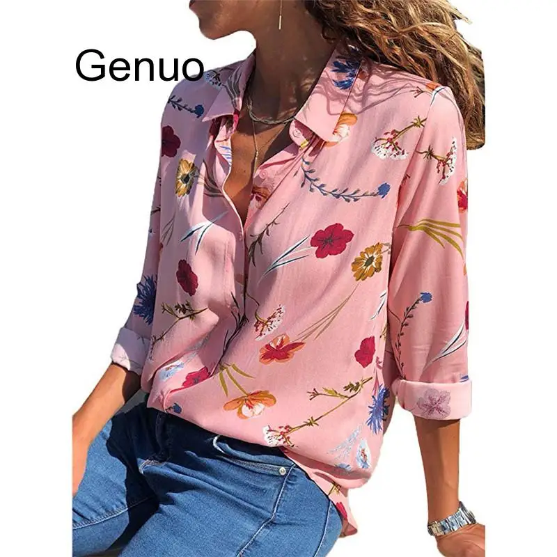 

2020 New Fashion Print Women Blouses Long Sleeve Turn-down Collar Chiffon Blouse Shirt Casual Tops Plus Size Elegant Work Shirt