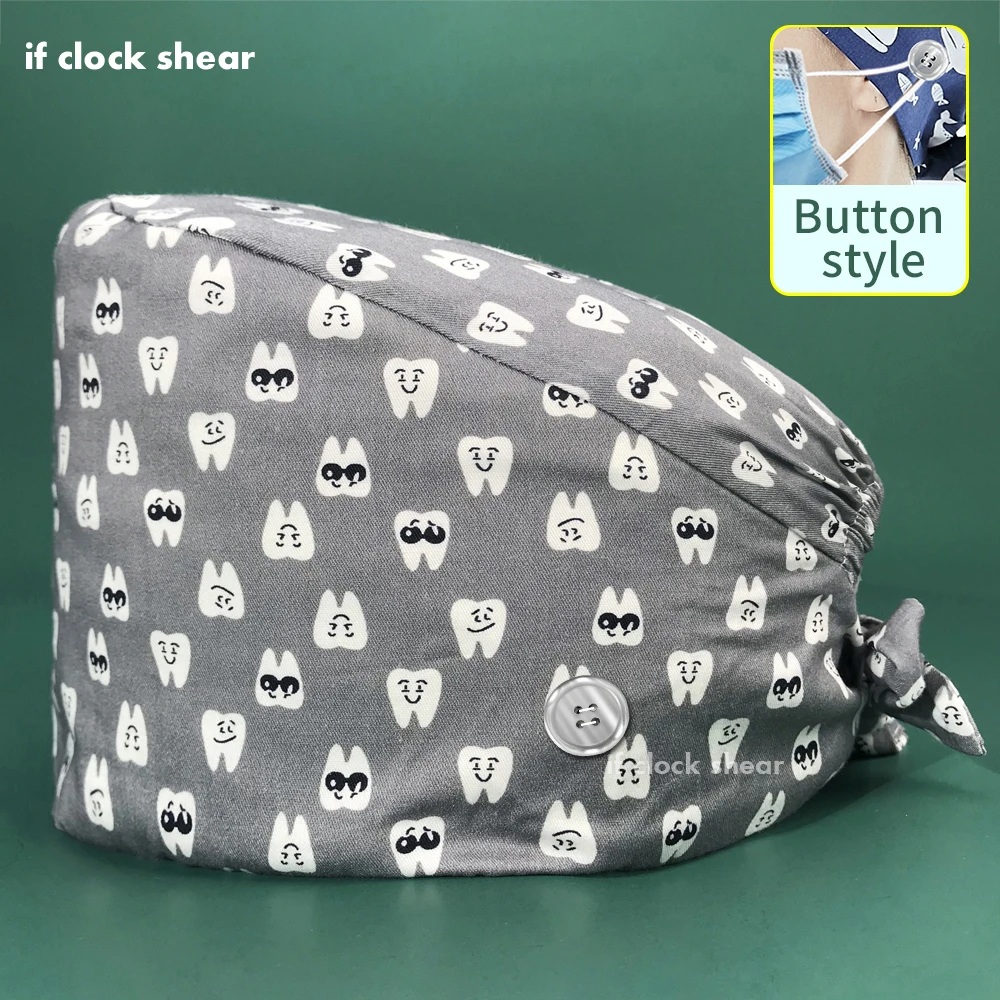 

Hospital Dental Clinic 100% Cotton Medical Caps Surgical Caps Tooth Print Pattern Medical Accessories Unisex Pet Veterinary Hats