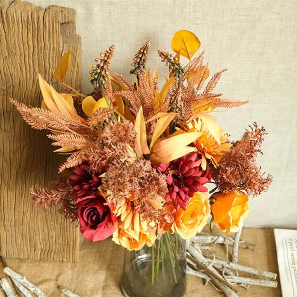 

Autumn Simulation Rose Flower High Quality Autumn Gerbera Daisy Fake Flower Long Bouquet Wedding Decoration INS Style