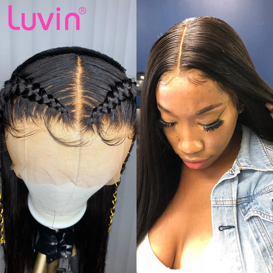 Luvin 250 Плотность 13x6 прямые 8-28 30 дюймов без клея поддельные головы кружева передние человеческие волосы парики предварительно сорванные бразильский фронтальный парик