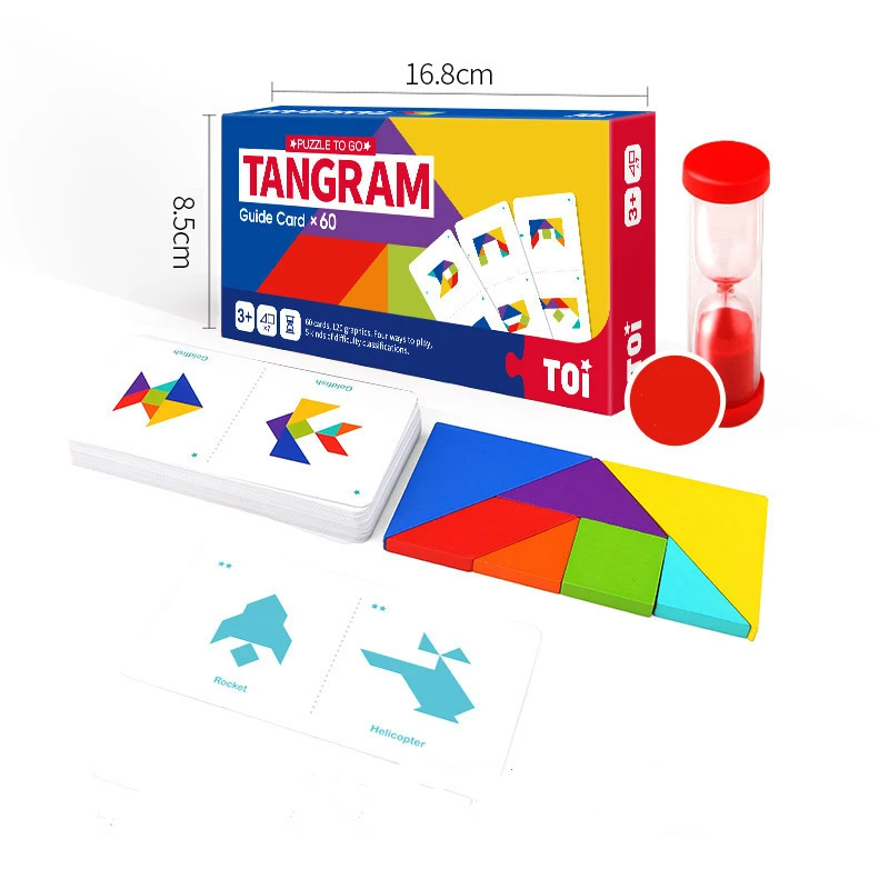 

Children's Tangram Intelligence Wooden Jigsaw Puzzle Early Education English Card Kindergarten Teaching Aids toys for children