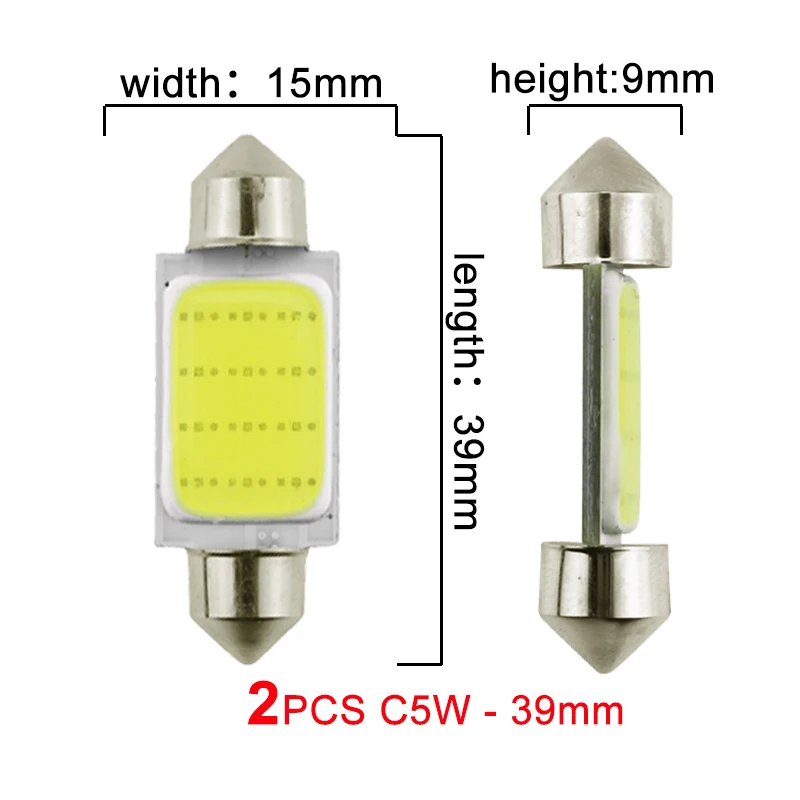 2pcs Festoon-39mm 2x автомобильный C5W светодиодный COB лампочка гирлянда 31 мм 36 мм 39 мм 41 мм 12 В 6500 к белый C10W COB светодиодный светильник для интерьера купольная лампа для чтения номерных знаков - Испускаемый цвет: 2pcs Festoon-39mm