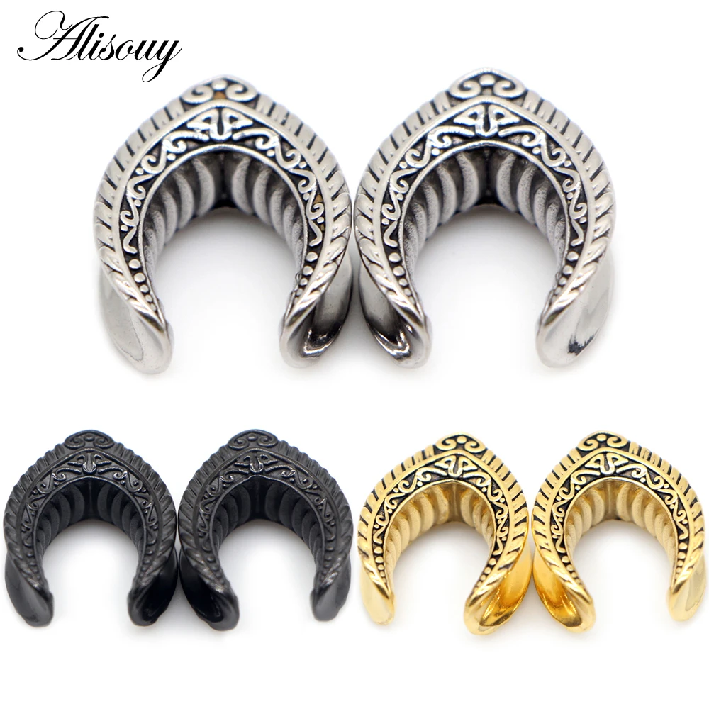 Alisouy 2pc 8mm-25mm Stainless Steel Retro Saddle Ear Tunnel Plug Expander Stretchers Gauges Body Piercing Jewelry Earrings Gift