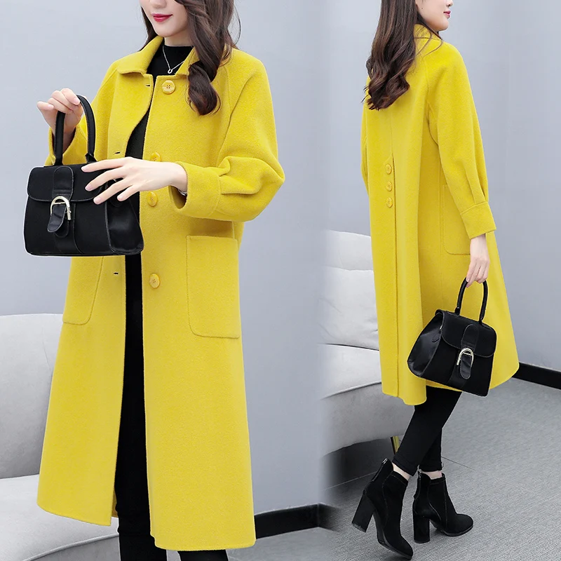 

Coat Female Middle-length 2019 Korean Version Autumn Winter Popular New Lantern Sleeve Wool Coat Women Over Knee Coat,A328